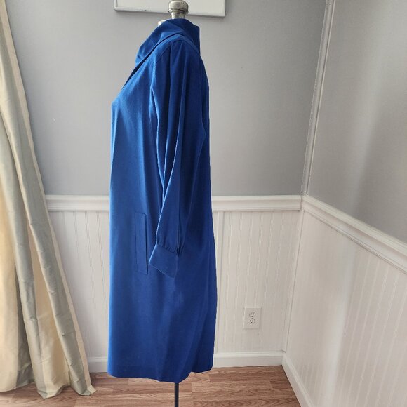 Vintage 80's Guy Laroche Paris Boutique Royal Blue Silk Sheath Dress W/Pockets - Picture 2 of 11